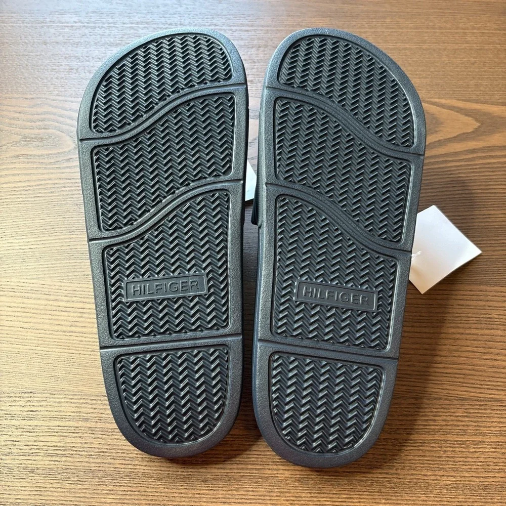 Tommy Hilfiger Slides Mens 9 Sandals Flag Logo Navy Blue White Red NEW
